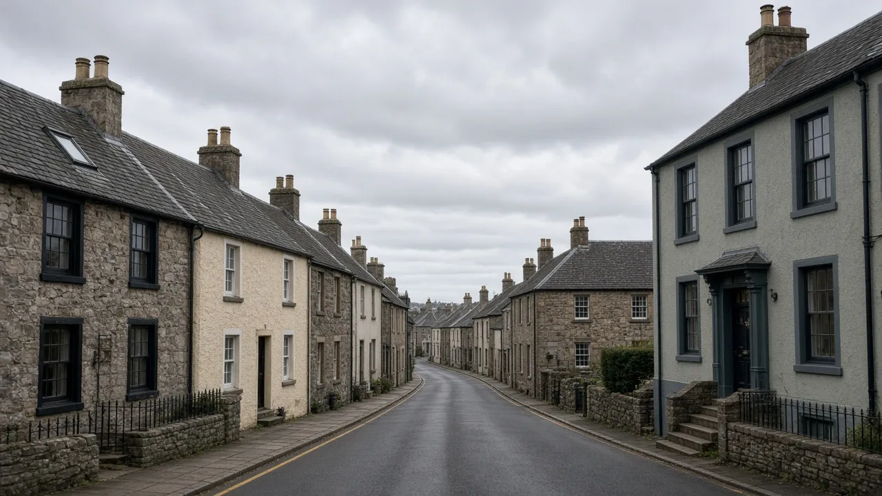 Older stone and render street in Cumbernauld Village, North Lanarkshire